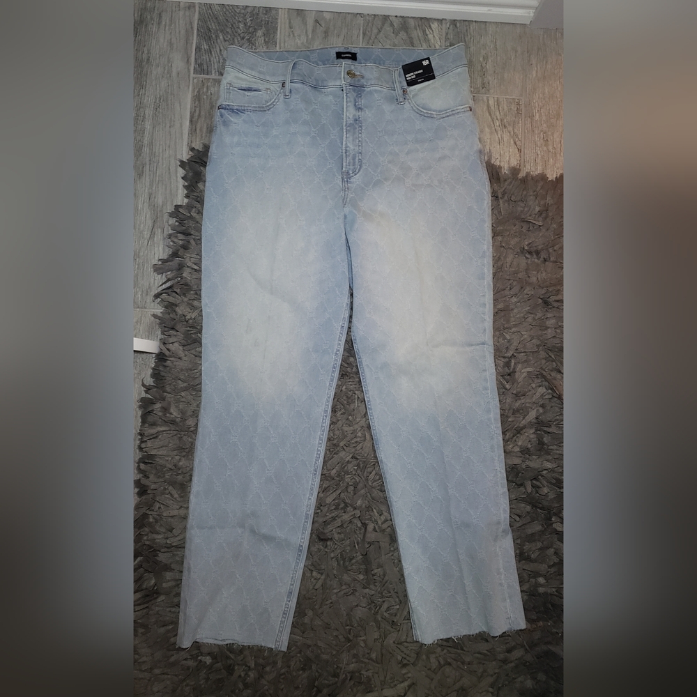 Express Modern Straight High Rise Patterned Jeans